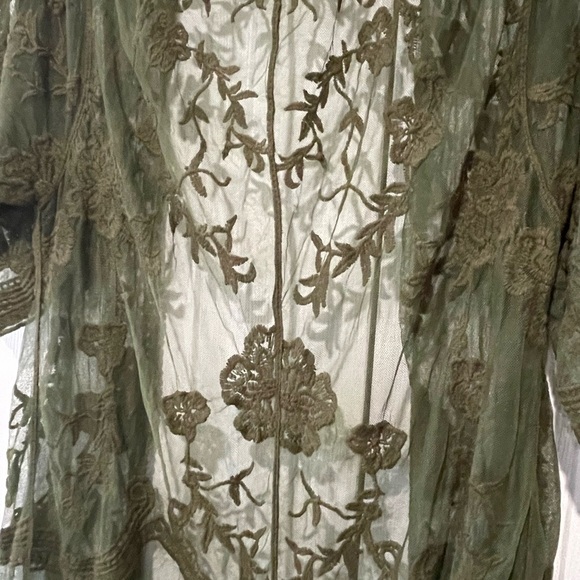Sheer scalloped lace Olive Green Kimono or swim suit cover up - Picture 9 of 10
